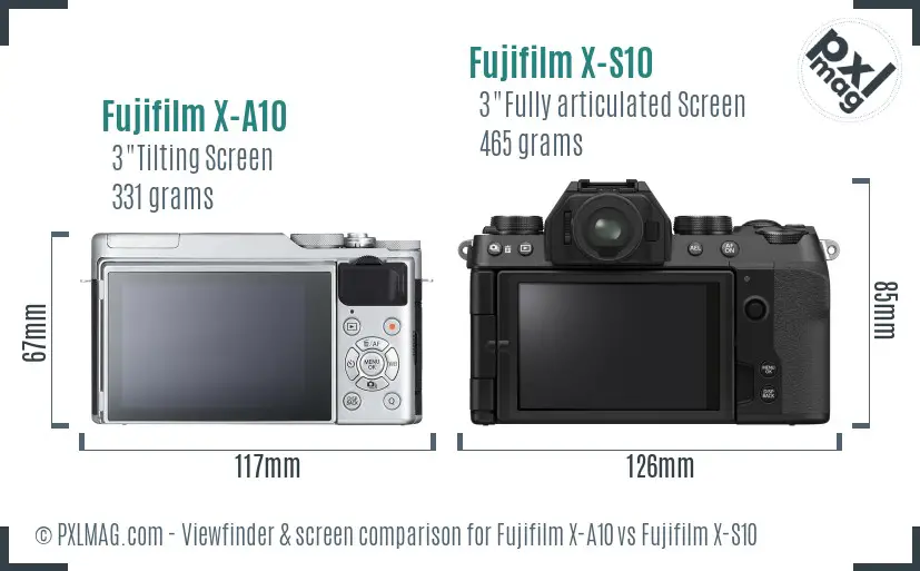 Fujifilm X-A10 vs Fujifilm X-S10 Screen and Viewfinder comparison