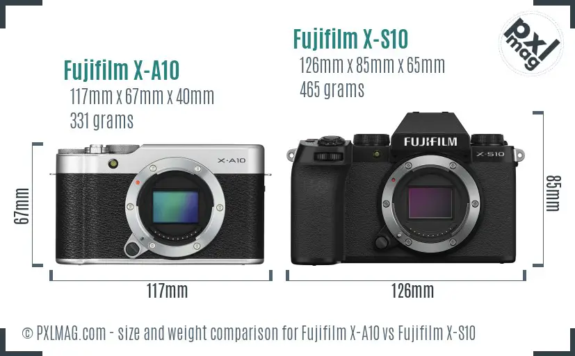Fujifilm X-A10 vs Fujifilm X-S10 size comparison