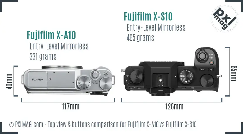 Fujifilm X-A10 vs Fujifilm X-S10 top view buttons comparison