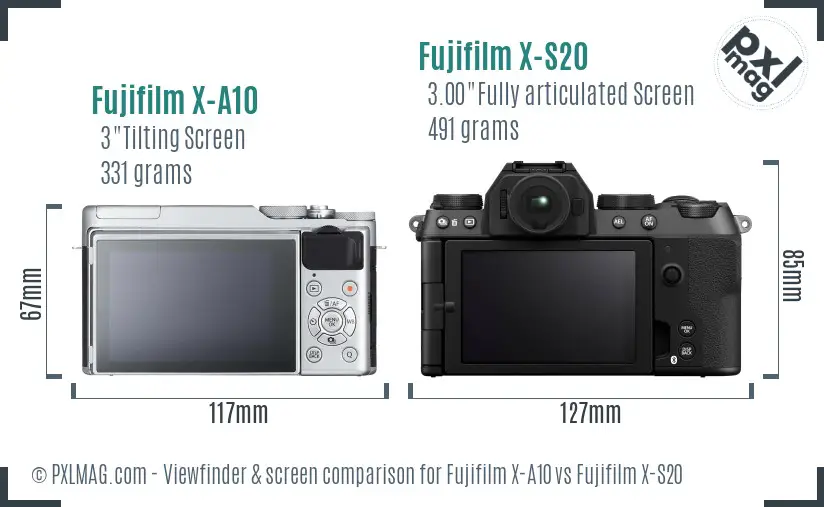 Fujifilm X-A10 vs Fujifilm X-S20 Screen and Viewfinder comparison