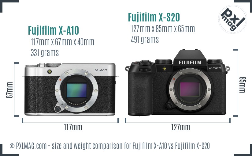 Fujifilm X-A10 vs Fujifilm X-S20 size comparison