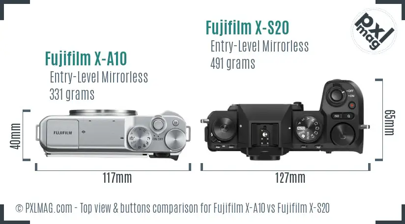 Fujifilm X-A10 vs Fujifilm X-S20 top view buttons comparison
