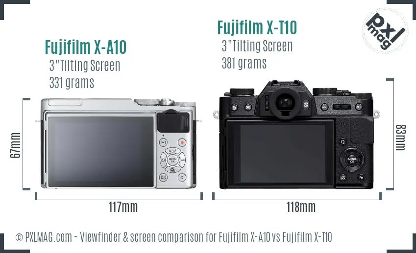 Fujifilm X-A10 vs Fujifilm X-T10 Screen and Viewfinder comparison