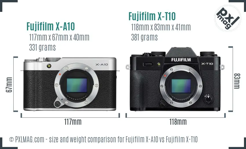 Fujifilm X-A10 vs Fujifilm X-T10 size comparison