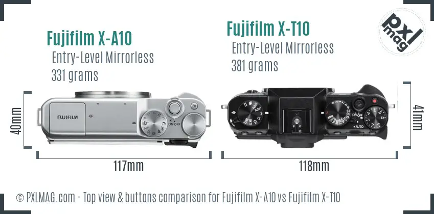 Fujifilm X-A10 vs Fujifilm X-T10 top view buttons comparison