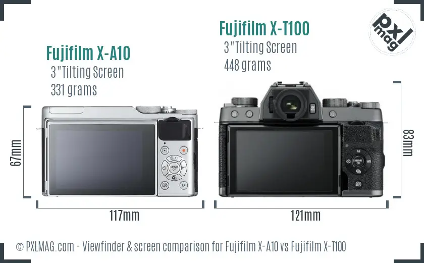 Fujifilm X-A10 vs Fujifilm X-T100 Screen and Viewfinder comparison