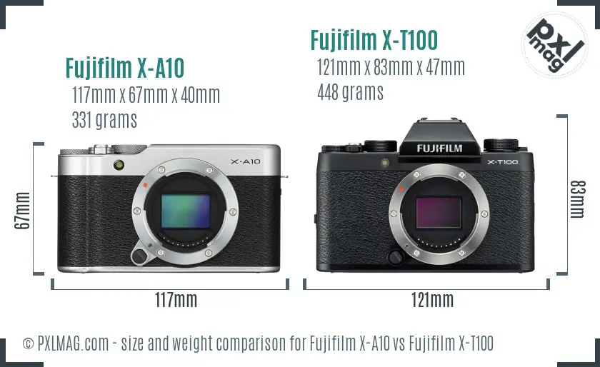 Fujifilm X-A10 vs Fujifilm X-T100 size comparison