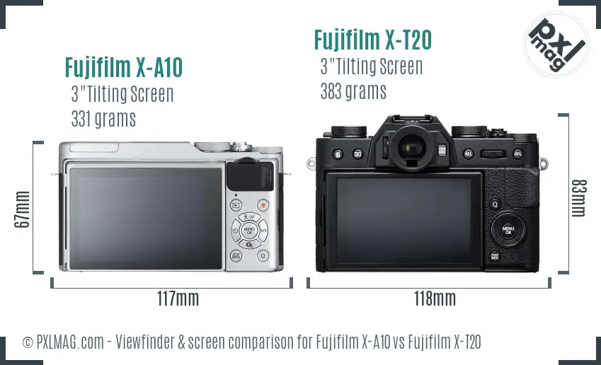 Fujifilm X-A10 vs Fujifilm X-T20 Screen and Viewfinder comparison