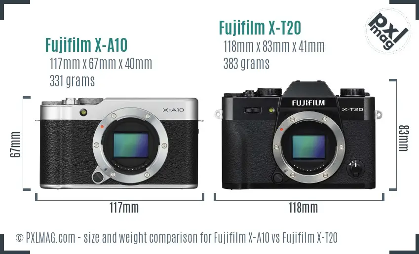 Fujifilm X-A10 vs Fujifilm X-T20 size comparison