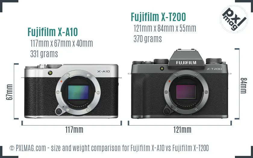 Fujifilm X-A10 vs Fujifilm X-T200 size comparison