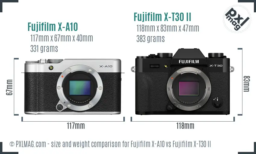 Fujifilm X-A10 vs Fujifilm X-T30 II size comparison
