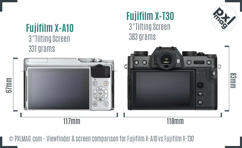 Fujifilm X-A10 vs Fujifilm X-T30 Screen and Viewfinder comparison