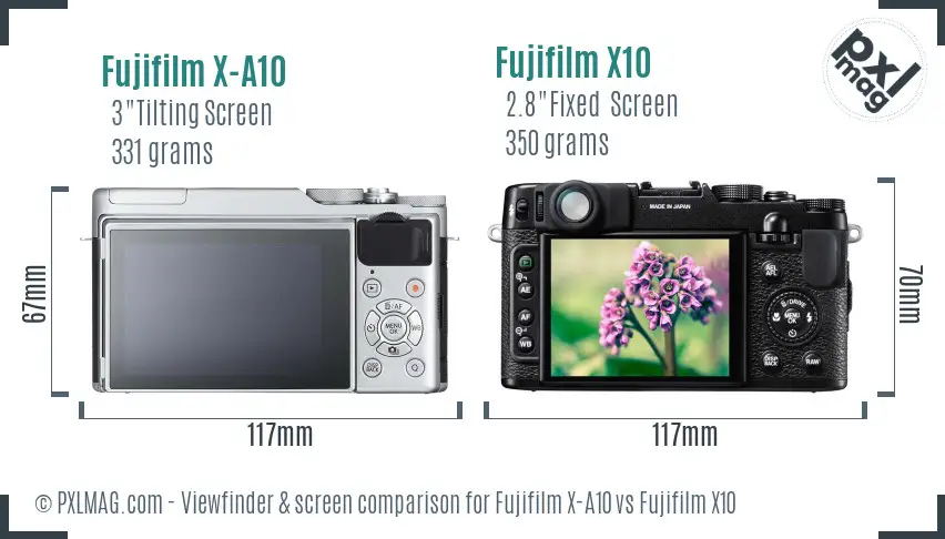 Fujifilm X-A10 vs Fujifilm X10 Screen and Viewfinder comparison