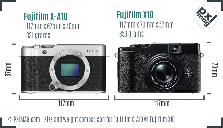 Fujifilm X-A10 vs Fujifilm X10 size comparison