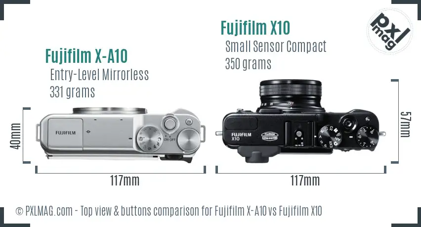 Fujifilm X-A10 vs Fujifilm X10 top view buttons comparison