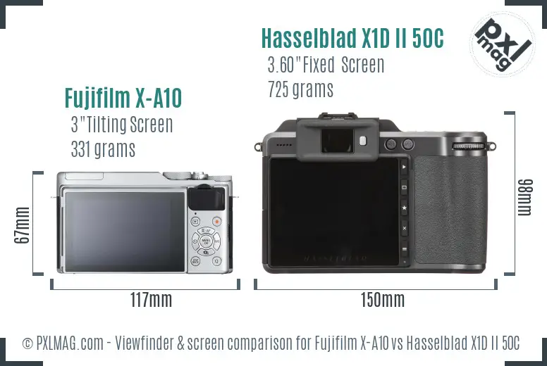Fujifilm X-A10 vs Hasselblad X1D II 50C Screen and Viewfinder comparison Fujifilm X-A10 vs Hasselblad X1D II 50C Screen and Viewfinder comparison