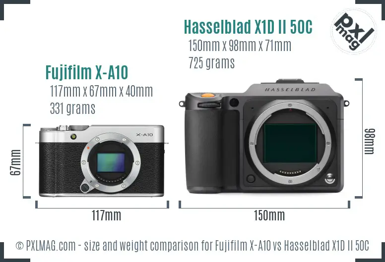 Fujifilm X-A10 vs Hasselblad X1D II 50C size comparison Fujifilm X-A10 vs Hasselblad X1D II 50C size comparison