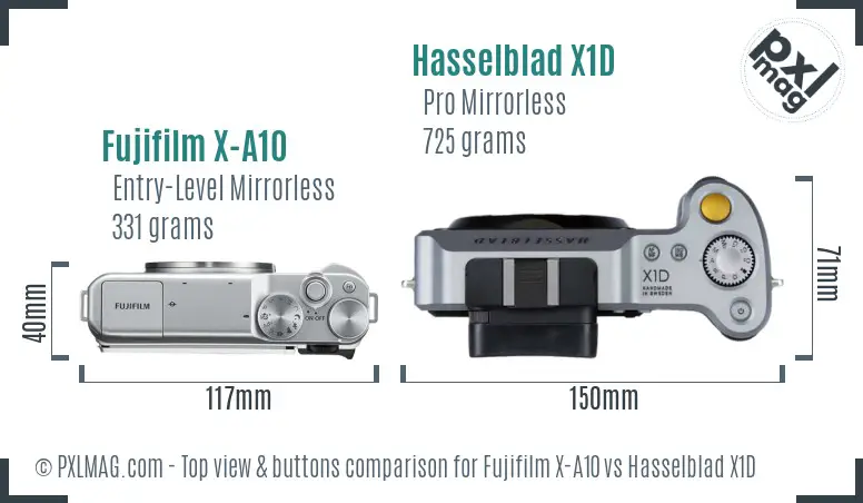 Fujifilm X-A10 vs Hasselblad X1D top view buttons comparison Fujifilm X-A10 vs Hasselblad X1D top view buttons comparison