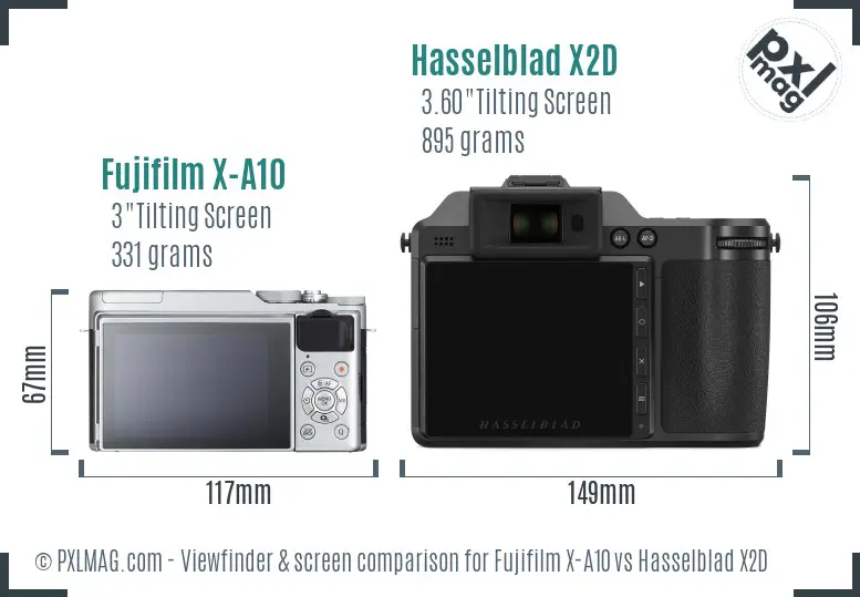 Fujifilm X-A10 vs Hasselblad X2D Screen and Viewfinder comparison