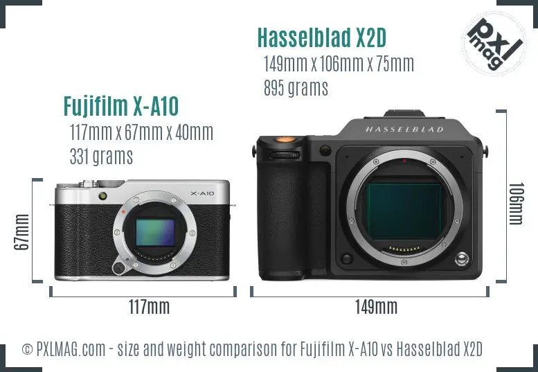 Fujifilm X-A10 vs Hasselblad X2D size comparison