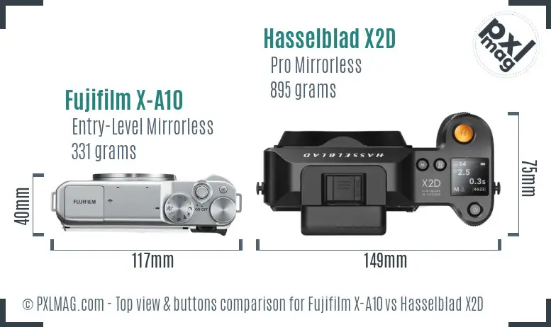 Fujifilm X-A10 vs Hasselblad X2D top view buttons comparison