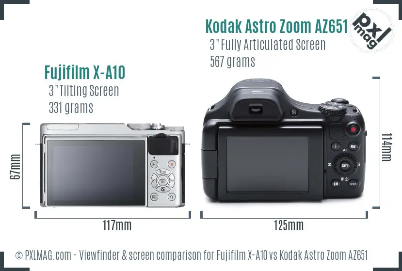 Fujifilm X-A10 vs Kodak Astro Zoom AZ651 Screen and Viewfinder comparison