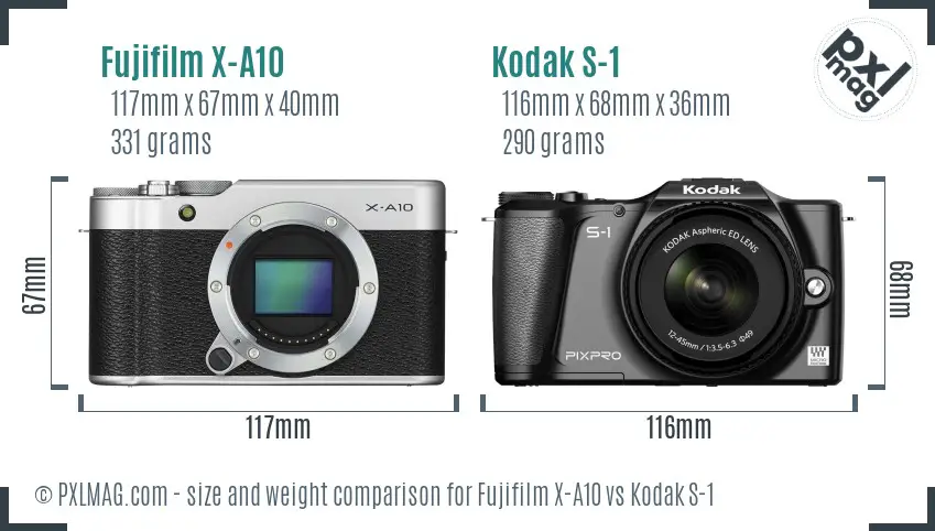Fujifilm X-A10 vs Kodak S-1 size comparison