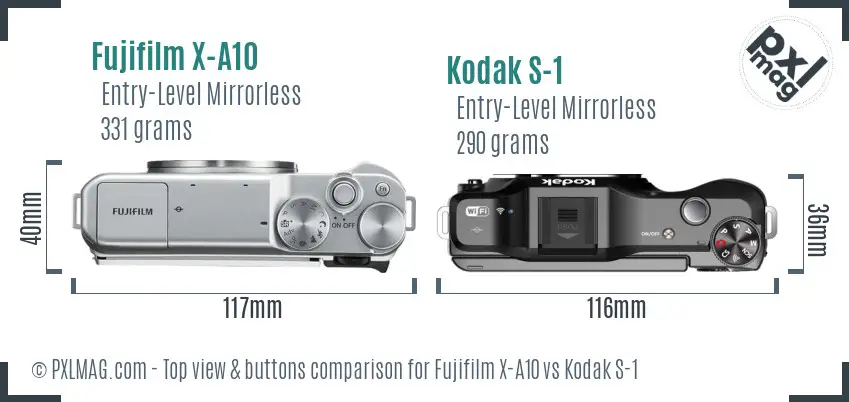 Fujifilm X-A10 vs Kodak S-1 top view buttons comparison