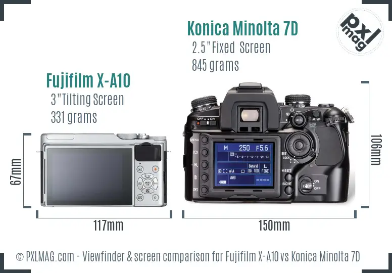 Fujifilm X-A10 vs Konica Minolta 7D Screen and Viewfinder comparison Fujifilm X-A10 vs Konica Minolta 7D Screen and Viewfinder comparison