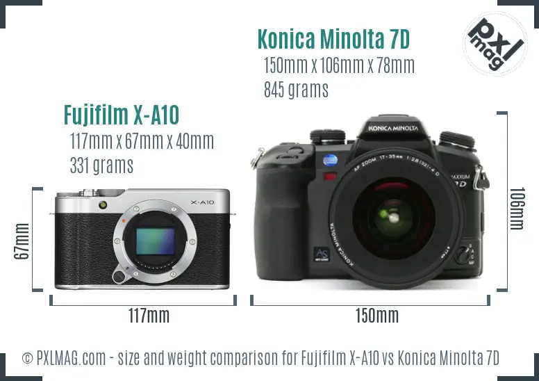 Fujifilm X-A10 vs Konica Minolta 7D size comparison Fujifilm X-A10 vs Konica Minolta 7D size comparison