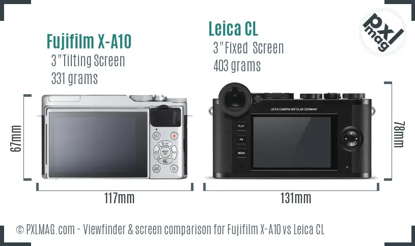 Fujifilm X-A10 vs Leica CL Screen and Viewfinder comparison
