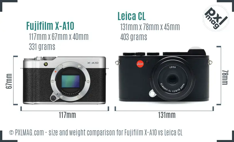 Fujifilm X-A10 vs Leica CL size comparison