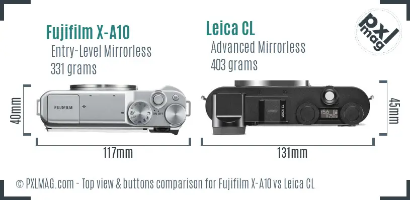 Fujifilm X-A10 vs Leica CL top view buttons comparison