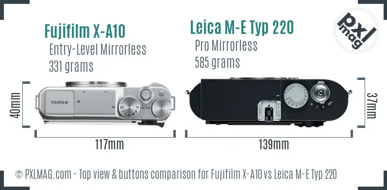 Fujifilm X-A10 vs Leica M-E Typ 220 top view buttons comparison