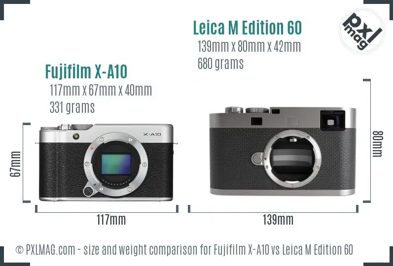 Fujifilm X-A10 vs Leica M Edition 60 size comparison