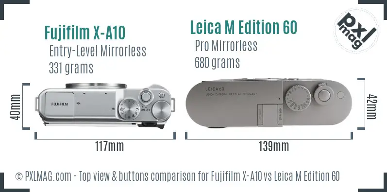 Fujifilm X-A10 vs Leica M Edition 60 top view buttons comparison