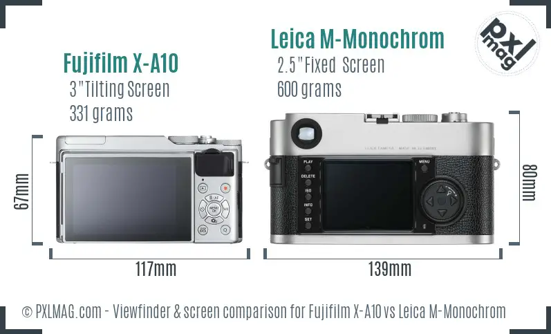 Fujifilm X-A10 vs Leica M-Monochrom Screen and Viewfinder comparison