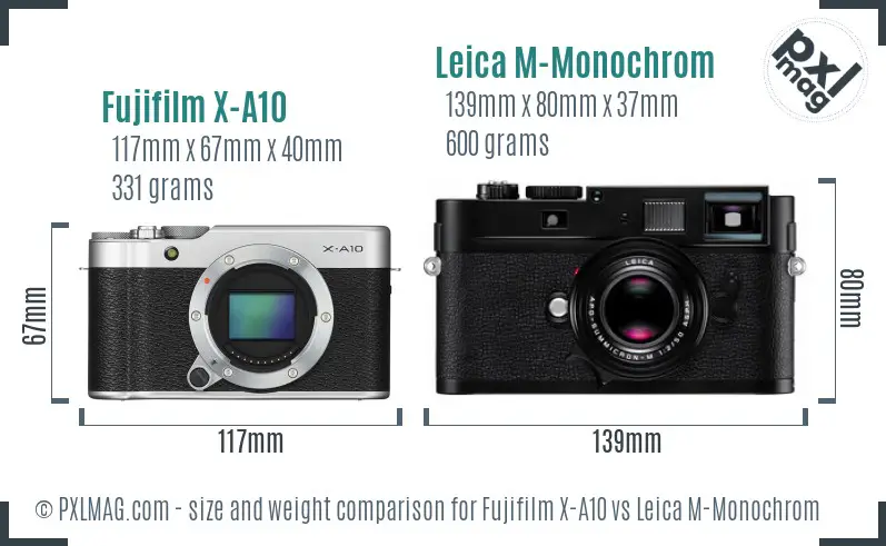 Fujifilm X-A10 vs Leica M-Monochrom size comparison