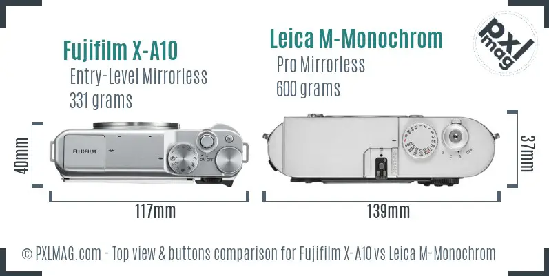 Fujifilm X-A10 vs Leica M-Monochrom top view buttons comparison