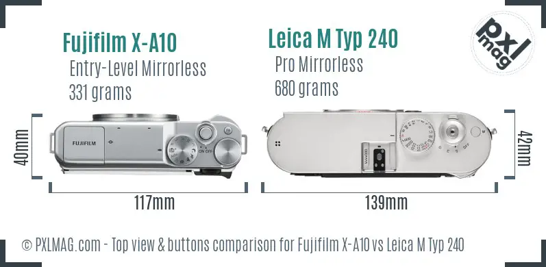 Fujifilm X-A10 vs Leica M Typ 240 top view buttons comparison