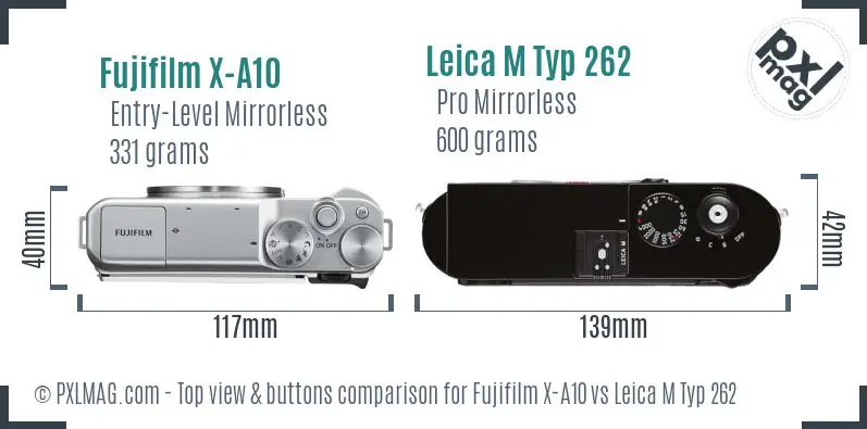 Fujifilm X-A10 vs Leica M Typ 262 top view buttons comparison