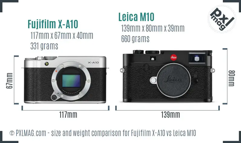 Fujifilm X-A10 vs Leica M10 size comparison