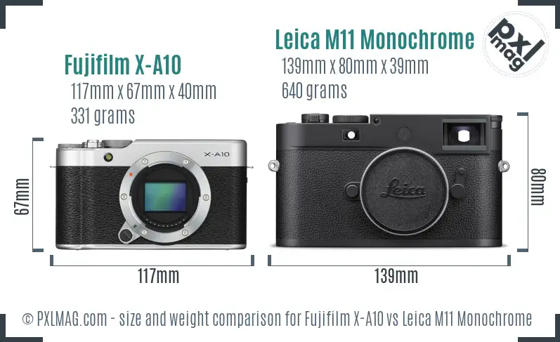Fujifilm X-A10 vs Leica M11 Monochrome size comparison Fujifilm X-A10 vs Leica M11 Monochrome size comparison