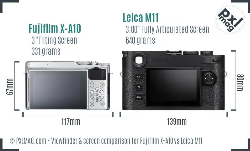 Fujifilm X-A10 vs Leica M11 Screen and Viewfinder comparison