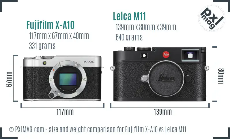 Fujifilm X-A10 vs Leica M11 size comparison