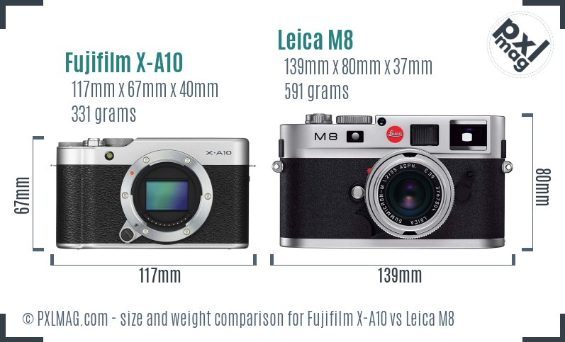 Fujifilm X-A10 vs Leica M8 size comparison Fujifilm X-A10 vs Leica M8 size comparison
