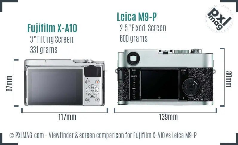 Fujifilm X-A10 vs Leica M9-P Screen and Viewfinder comparison