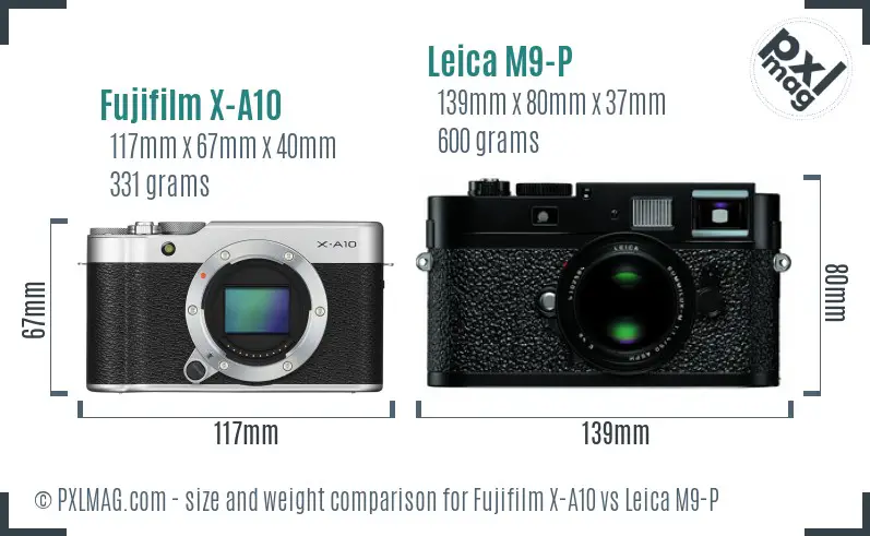 Fujifilm X-A10 vs Leica M9-P size comparison