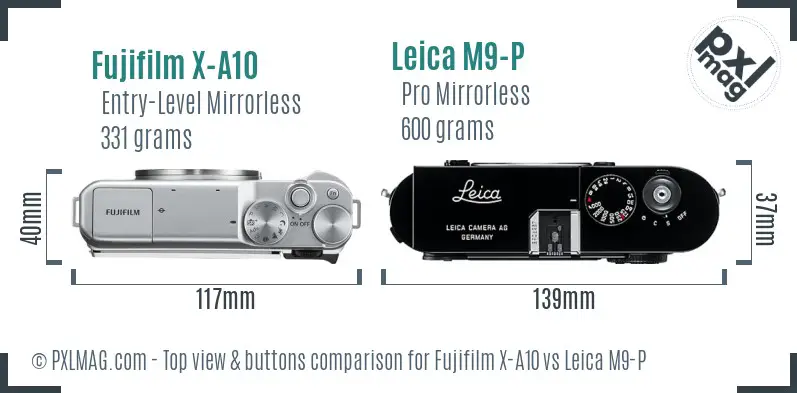 Fujifilm X-A10 vs Leica M9-P top view buttons comparison