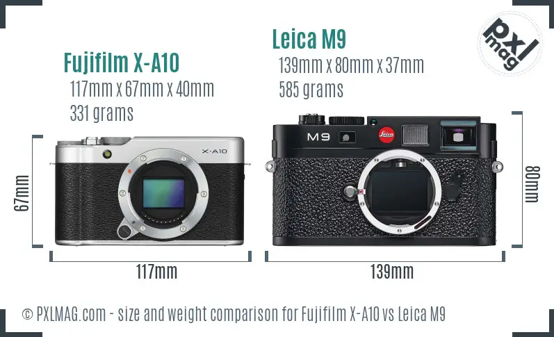 Fujifilm X-A10 vs Leica M9 size comparison